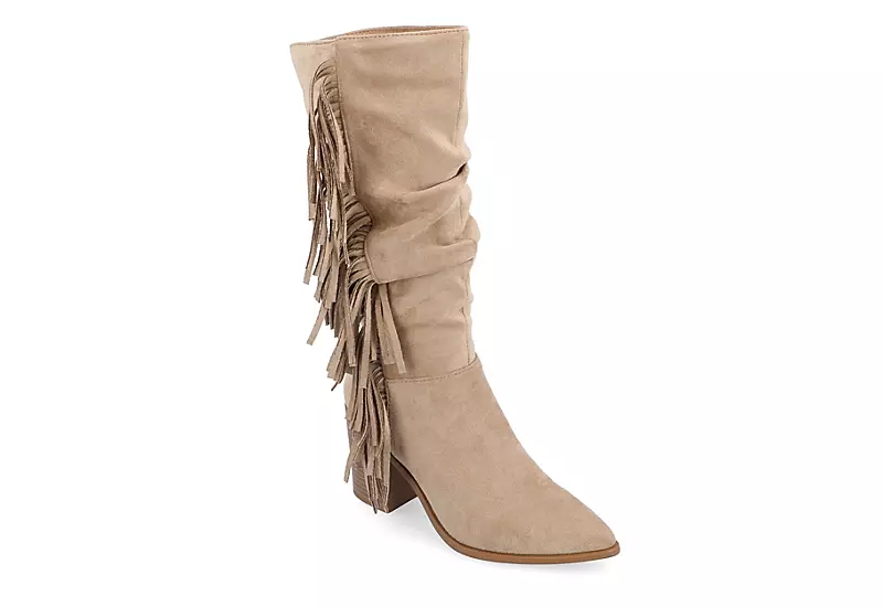 Journee Collection Womens Hartly Fringed Wide Calf Dress Boot - Taupe 1 Journee Collection Womens Hartly Fringed Wide Calf Dress Boot - Taupe