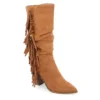 Journee Collection Womens Hartly Fringed Wide Calf Dress Boot - Tan