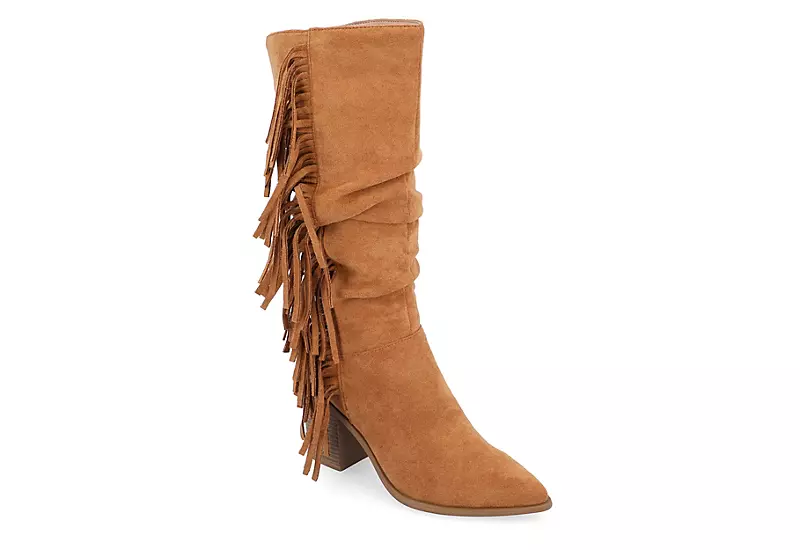 Journee Collection Womens Hartly Fringed Wide Calf Dress Boot - Tan 1 Journee Collection Womens Hartly Fringed Wide Calf Dress Boot - Tan